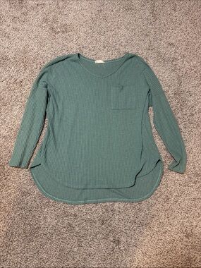 Women's Long Sleeve Waffle Knit Top - Teal